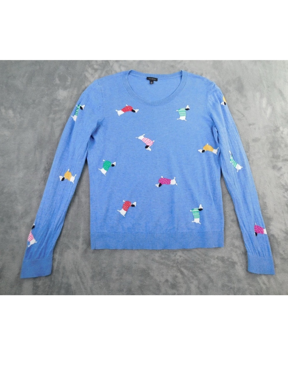 Talbots Blue Crewneck Sweater with Striped Dog Motif - Picture 2 of 5
